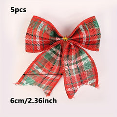 5pcs Christmas Plaid Decorative Bow Gift Decoration Dovetail Bow