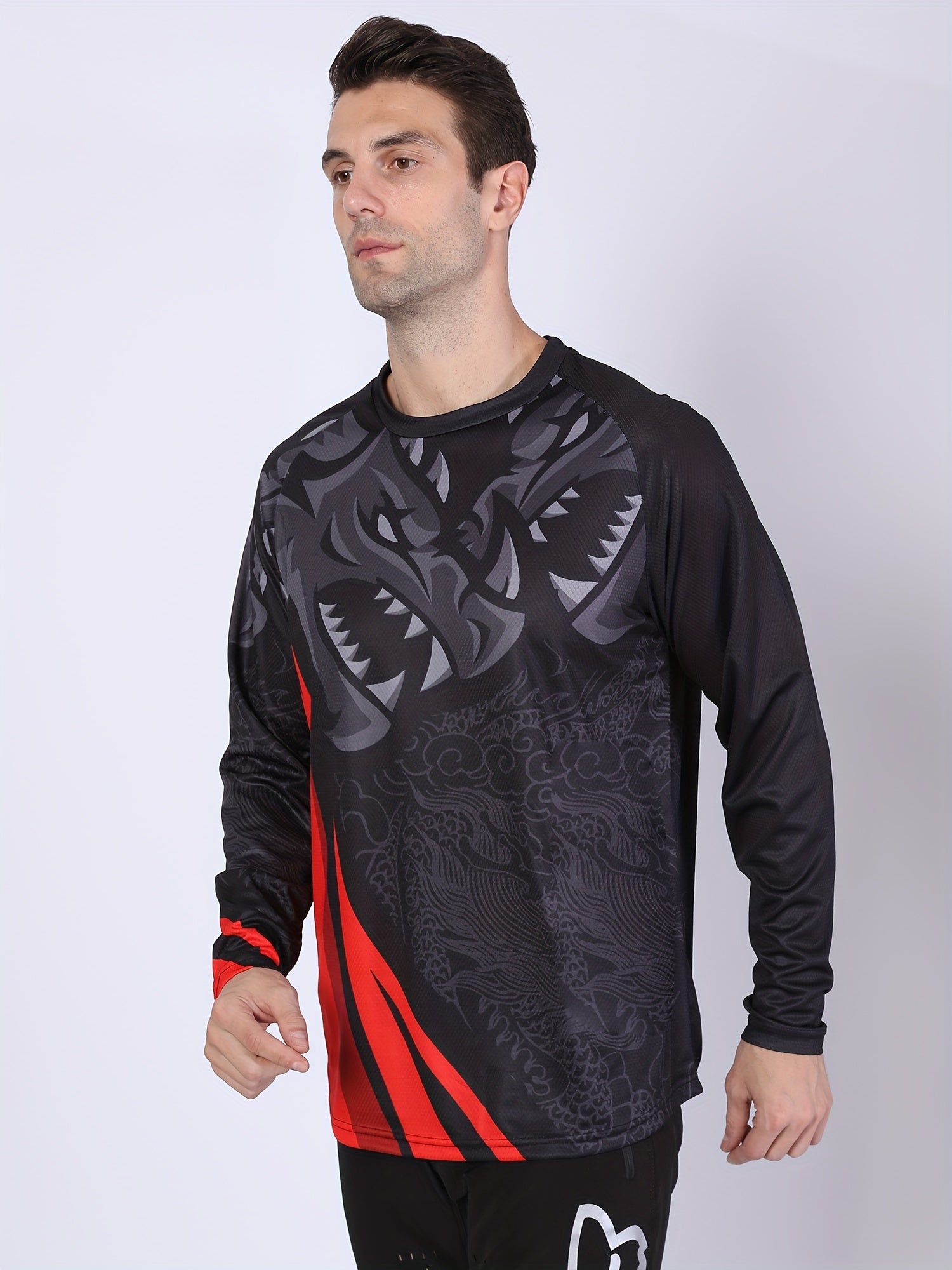 Men's Lion Pattern Long Sleeve Motorcycle T-shirt