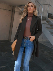 Double Breasted Coat Lapel Long Sleeve Overcoat Women's