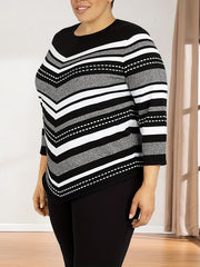 Women's Plus Colorblock Stripe Half Sleeve Sweater
