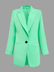 Solid One Button Blazer Lapel Long Sleeve Work Office Outerwear Women's Clothing