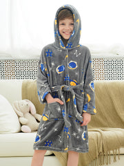 Kid's Cartoon Hooded Flannel Bathrobe PJ Set