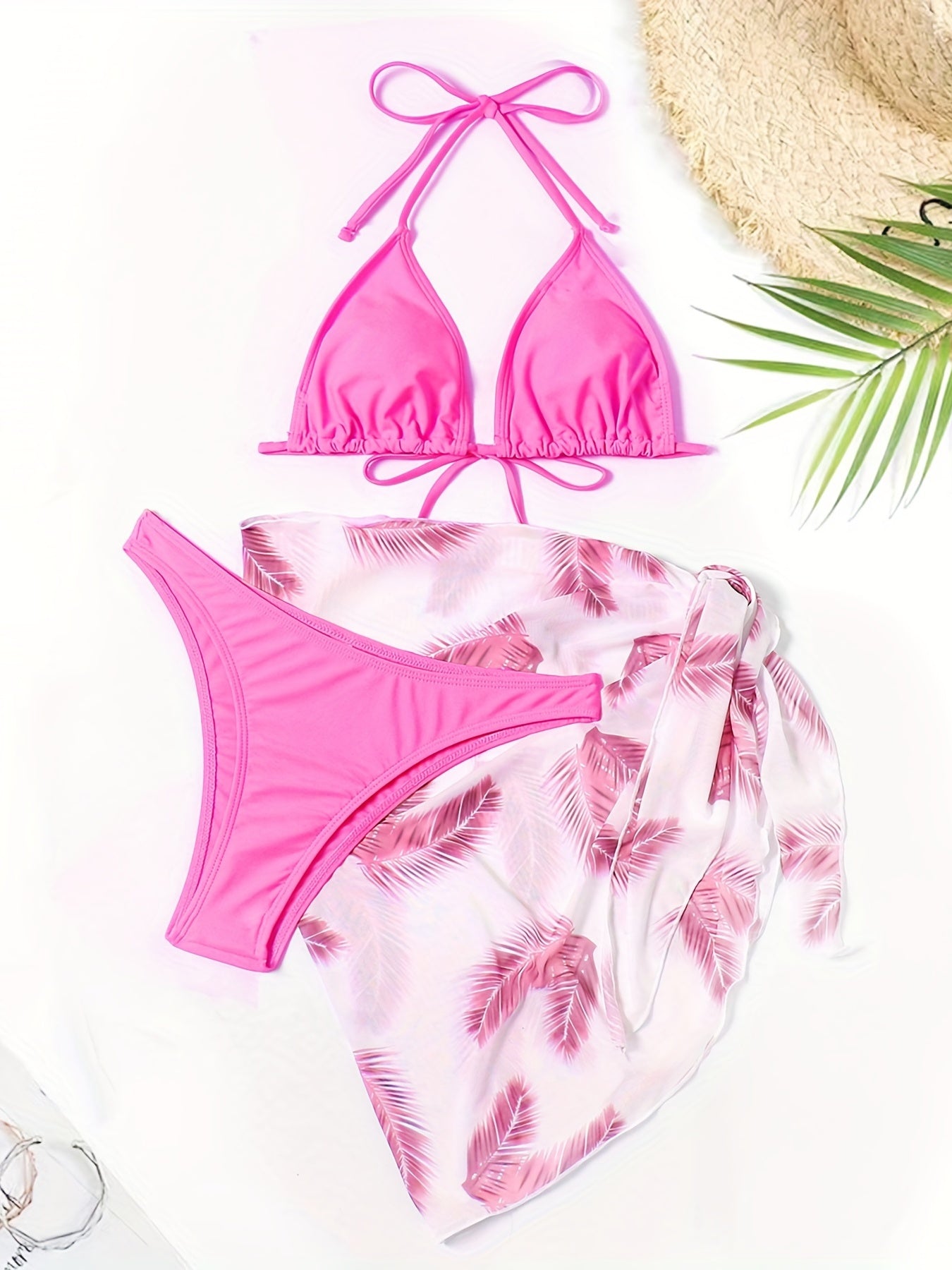 Halter Neck Bikini Set V Neck Backless High Cut Cover Up Bathing Suit