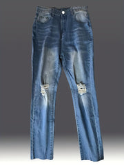 Water Ripple Embossed Ripped Jeans