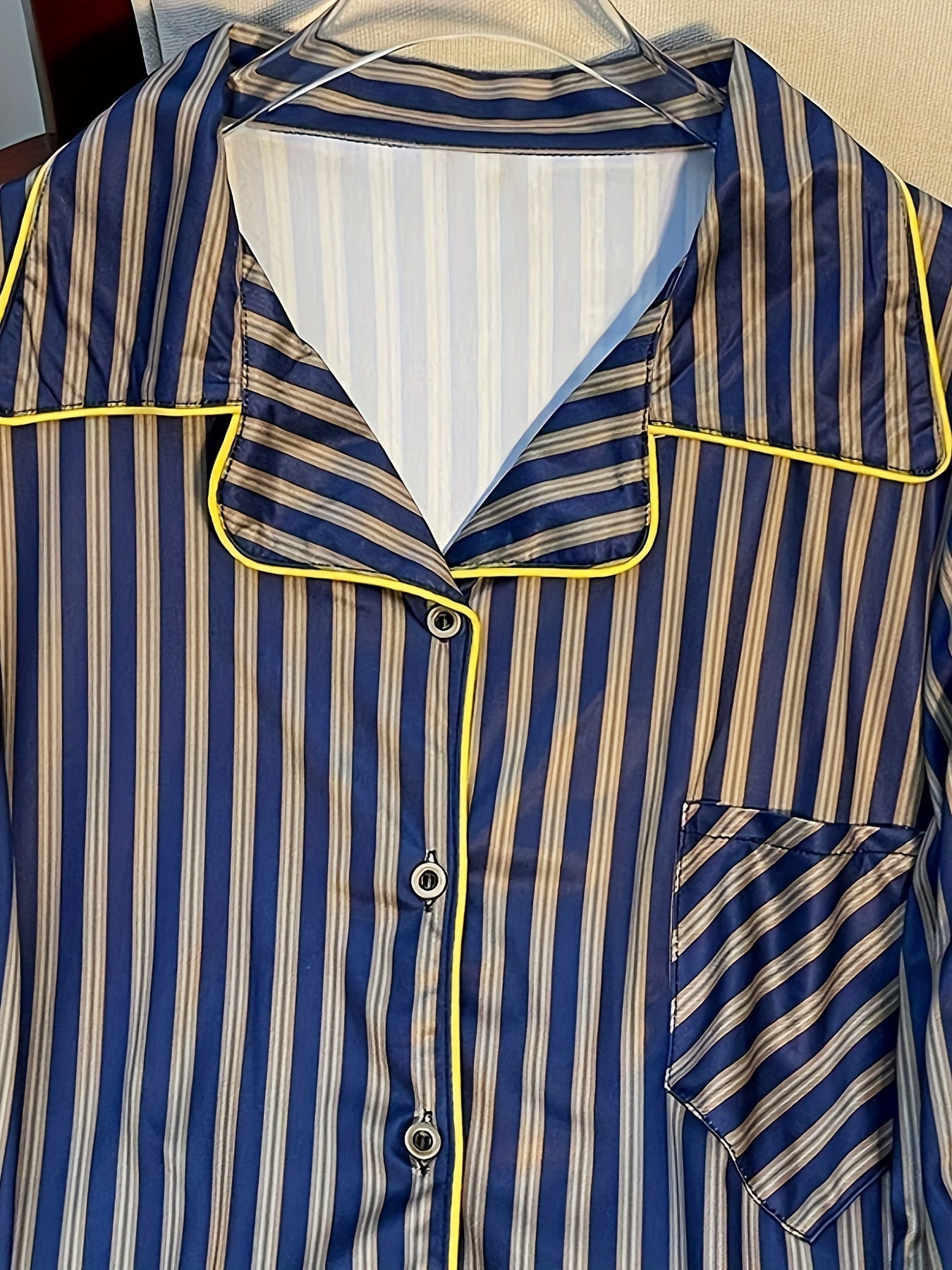 Stripe Print Pajama Set Button Up Top & Pants