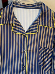 Stripe Print Pajama Set Button Up Top & Pants