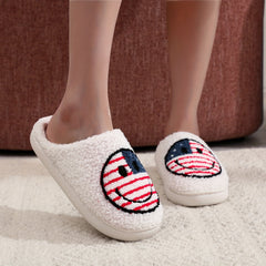 Women's Smile Face & Flag Pattern Slippers Plush Lined Warm Indoor Shoes