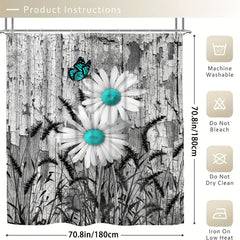 Daisy Shower Curtain Set Waterproof with Non-Slip Bathroom Rug