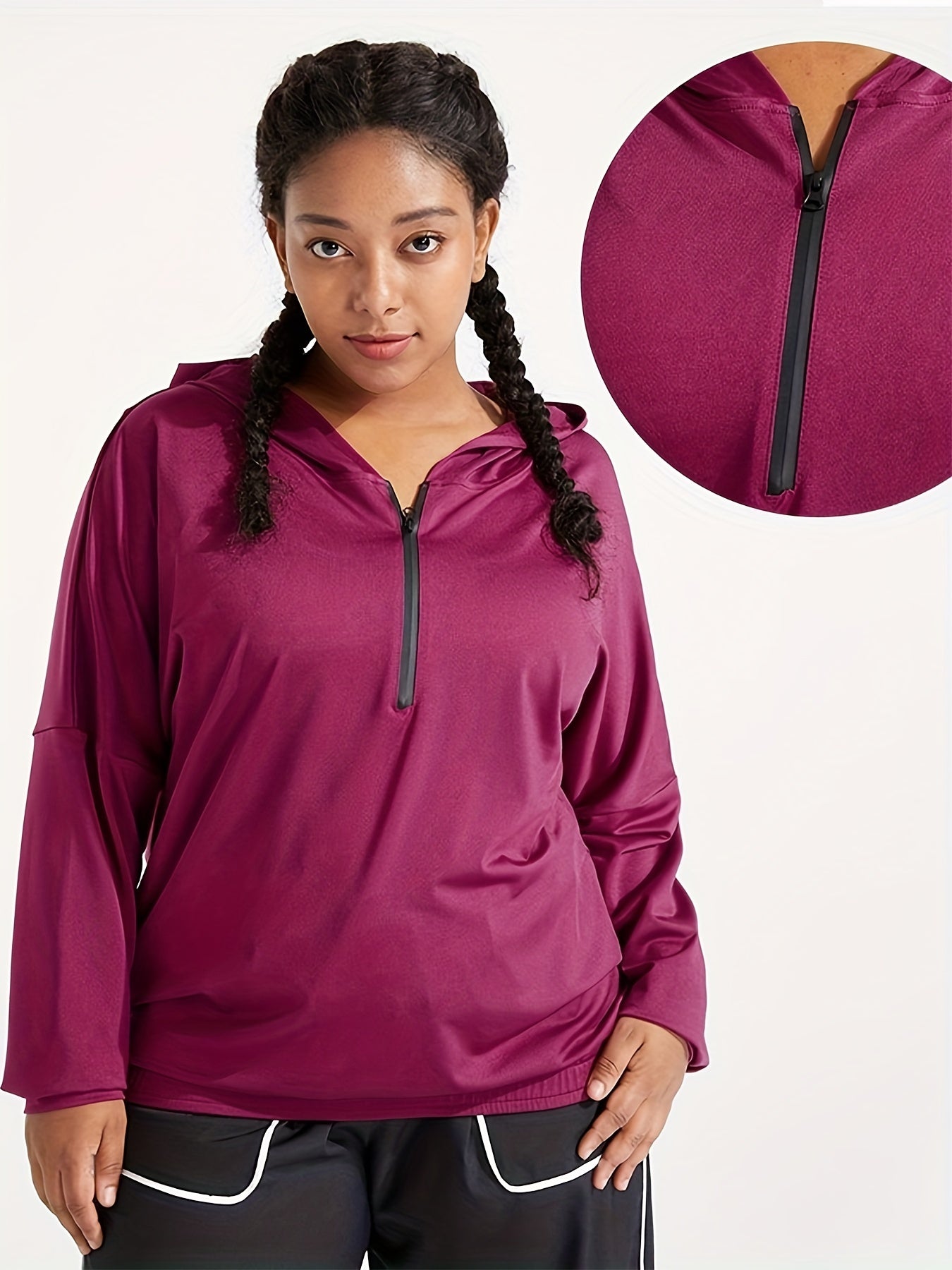 Women's Plus Solid Zipper Long Sleeve Hoodie