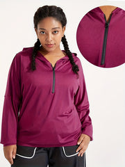Women's Plus Solid Zipper Long Sleeve Hoodie