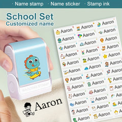 Dinosaur Stamp & 60 Stickers Custom Name Stamp DIY Name Label