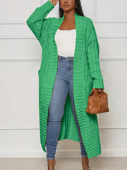 Cable Knit Open Front Cardigan with Pockets