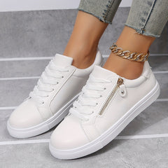 Side Zip Low Cut Flat Skate Shoes Faux Leather Non Slip Sneakers