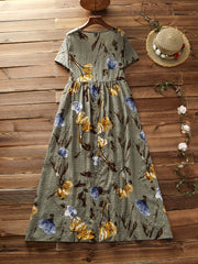 Floral Print Short Sleeve Maxi Dress