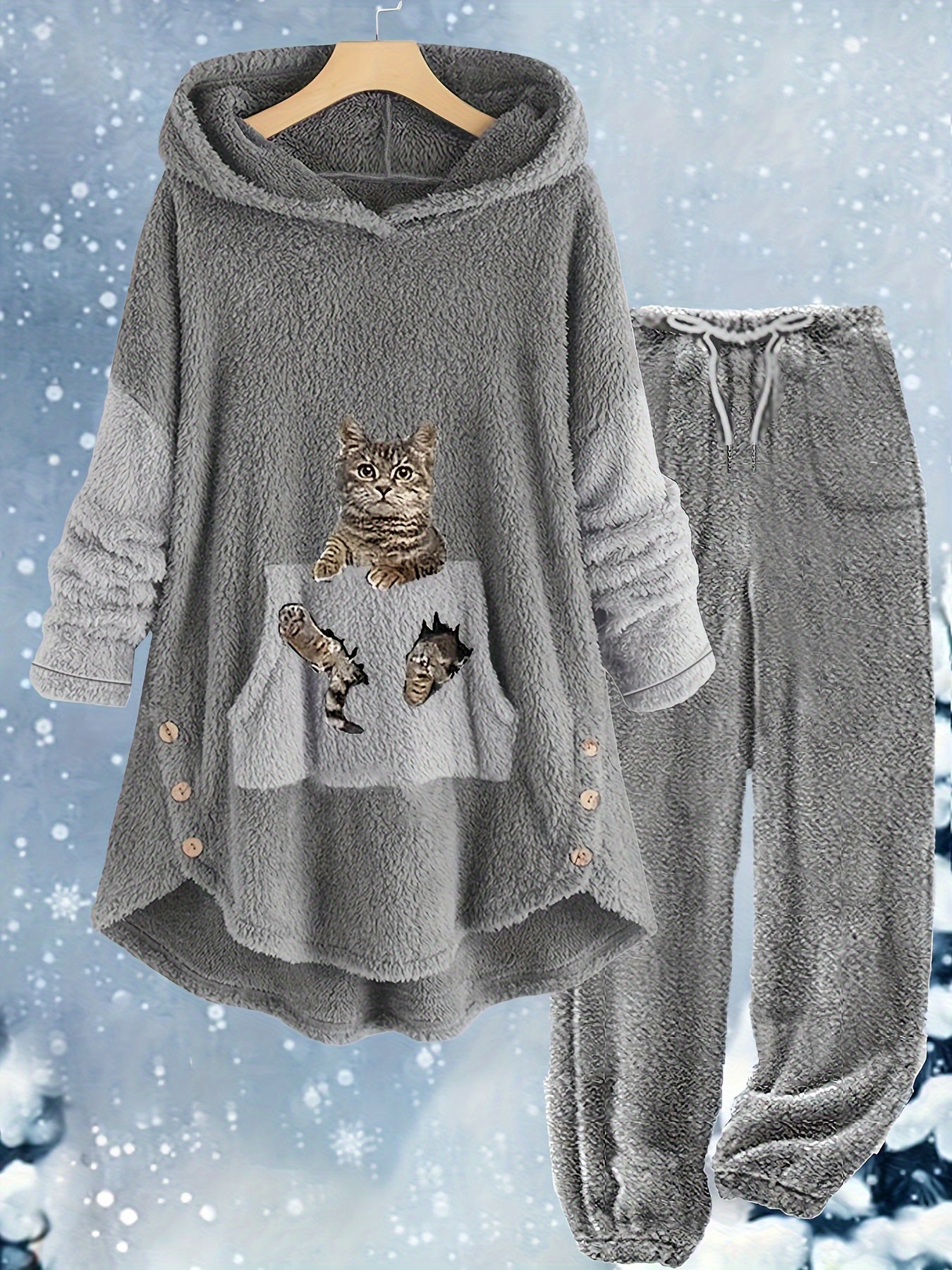 Cat Print Fleece 2 Piece Set