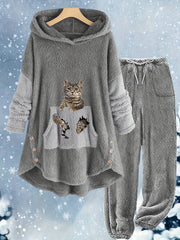Cat Print Fleece 2 Piece Set