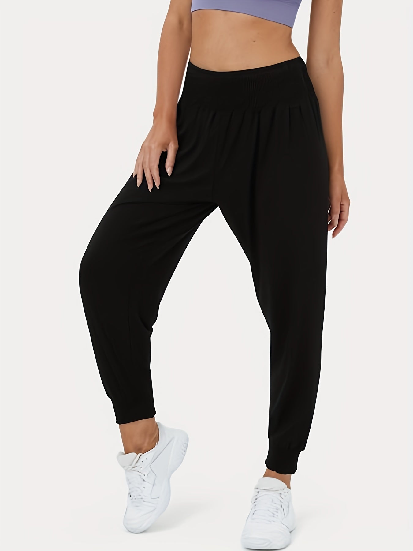 Pleated Yoga Jogger Pants High Stretch Casual Sports Activewear