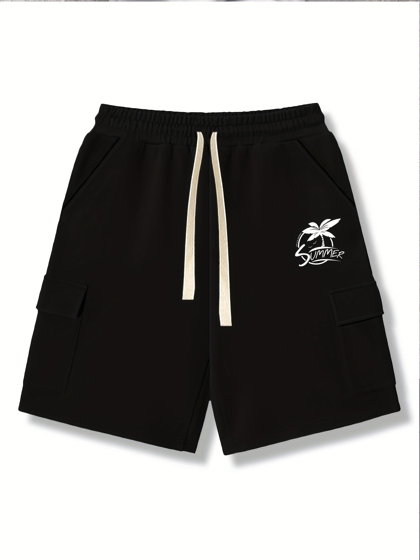 Men's Coconut Tree Graphic Drawstring Shorts with Pockets