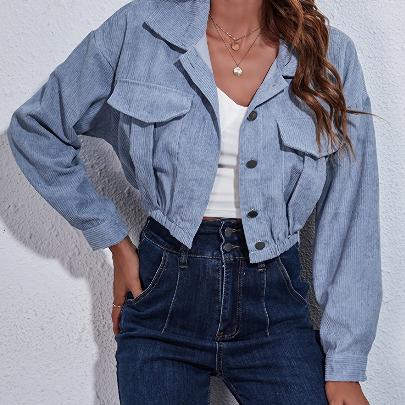 Women's Corduroy Drop Shoulder Casual Winter Jacket