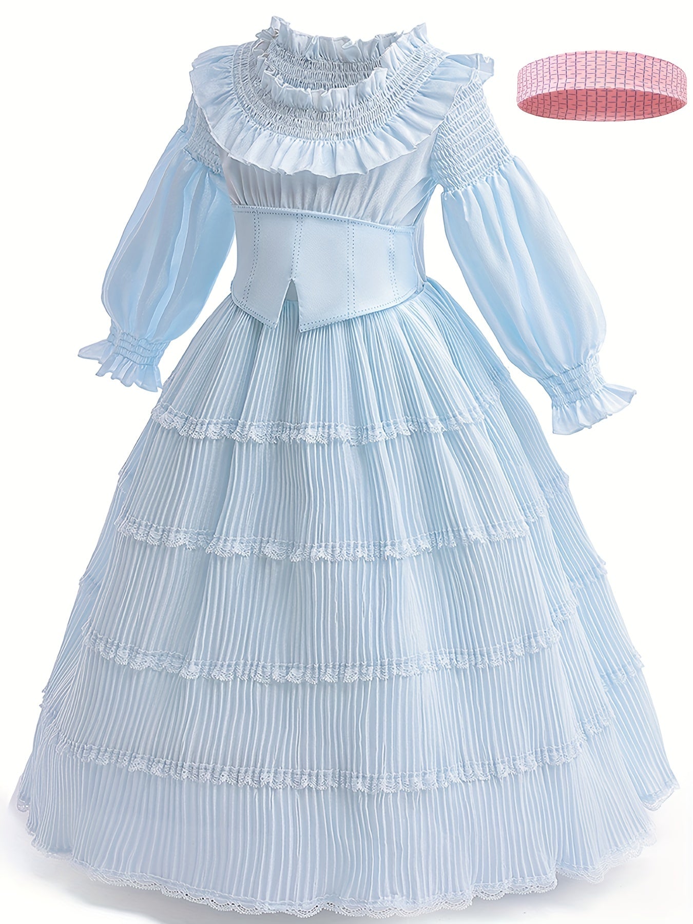 Girls Princess Dress Long Puff Sleeve Tulle with Accessories