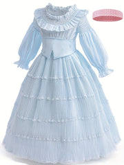 Girls Princess Dress Long Puff Sleeve Tulle with Accessories