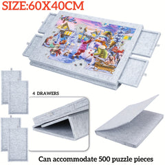 Foldable Puzzle Mat with Stand and Drawers, Up to 500pcs, 9mm Thickness