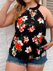 Floral Print Cut Out Round Neck Vest Top