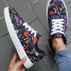 Halloween Graffiti Print Canvas Sneakers