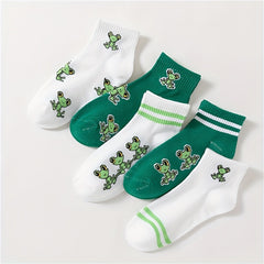5 Pairs Cartoon Frog Print Crew Socks Women's Stockings
