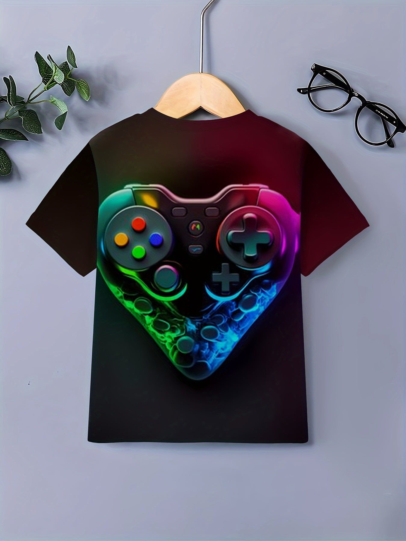 Heart Shape Gamepad 3D Print Boy's Short Sleeve T-shirt
