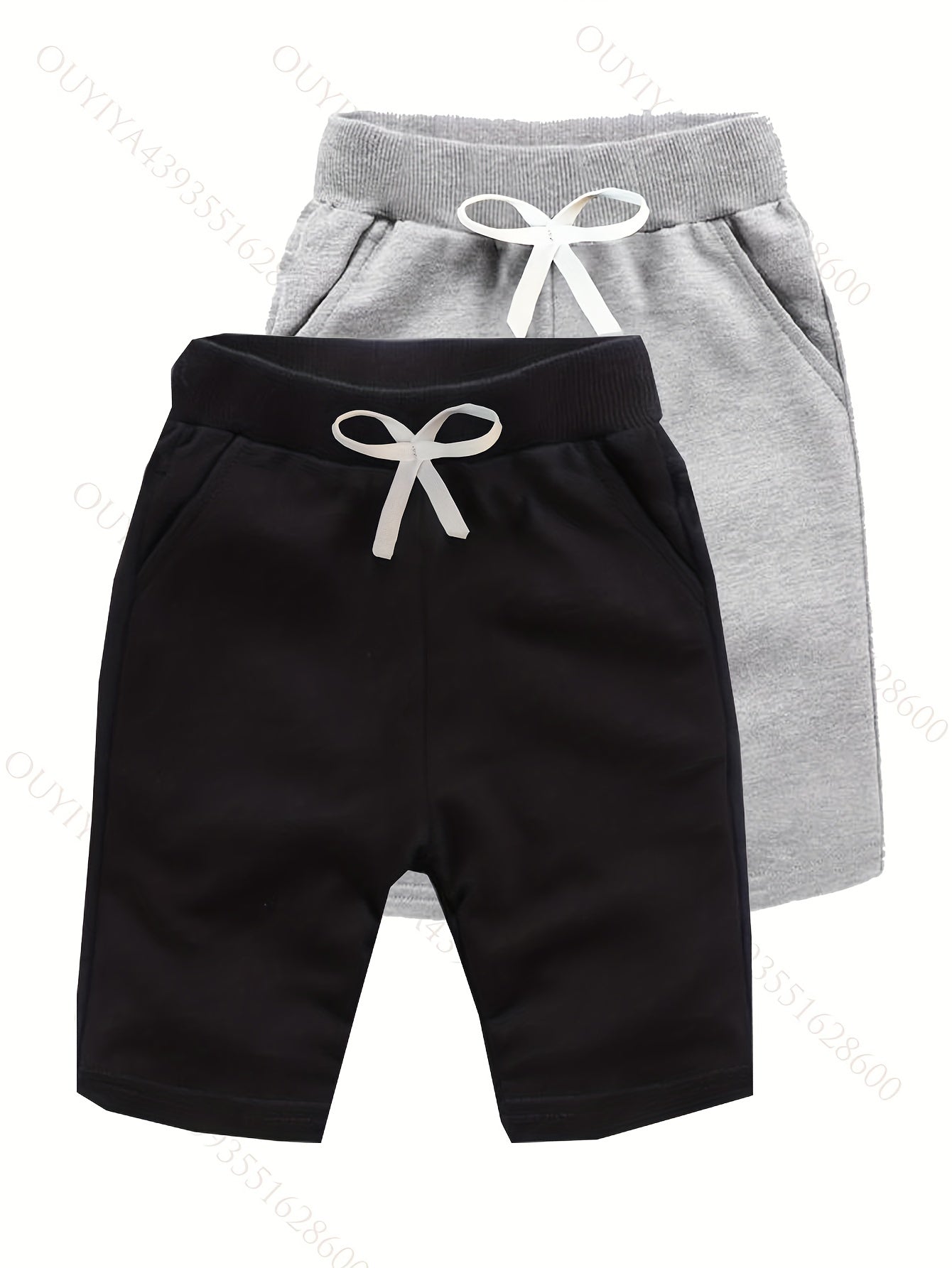 2pcs Boys Solid Elastic Waist Shorts Quick Drying Drawstring Beach Outdoor