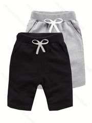 2pcs Boys Solid Elastic Waist Shorts Quick Drying Drawstring Beach Outdoor