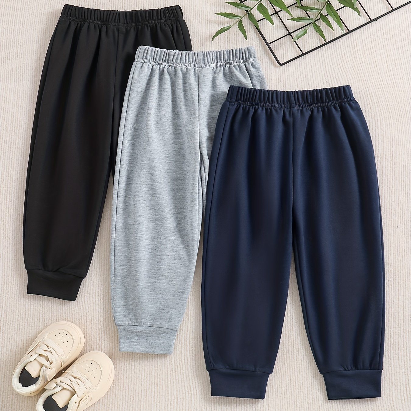 3pcs Boys Solid Active Sweatpants Jogger Sports Pants Kids Clothing