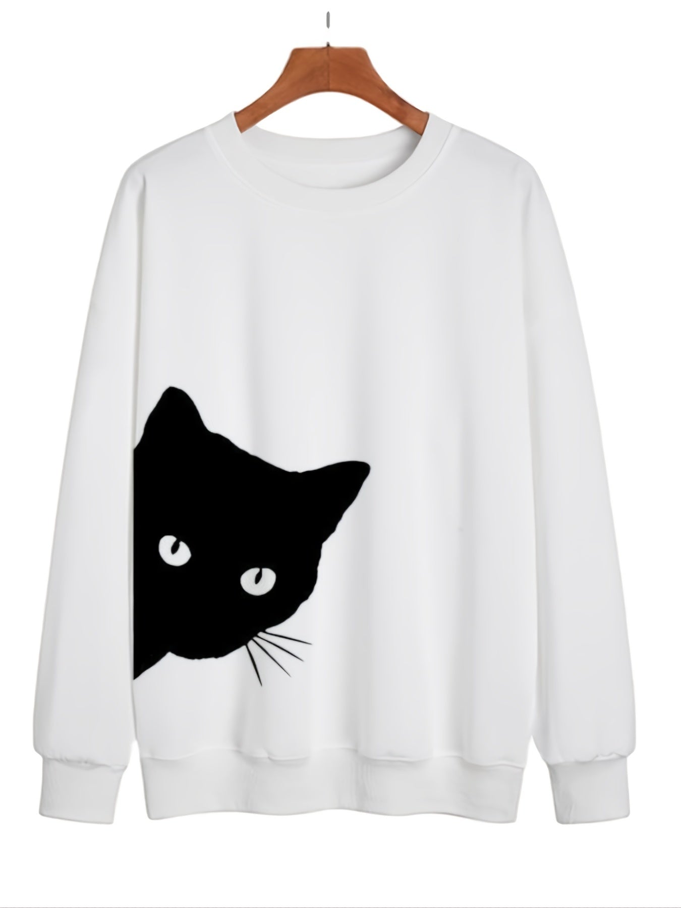 Cat Graphic Print Pullover Long Sleeve Casual Sweatshirt for Winter