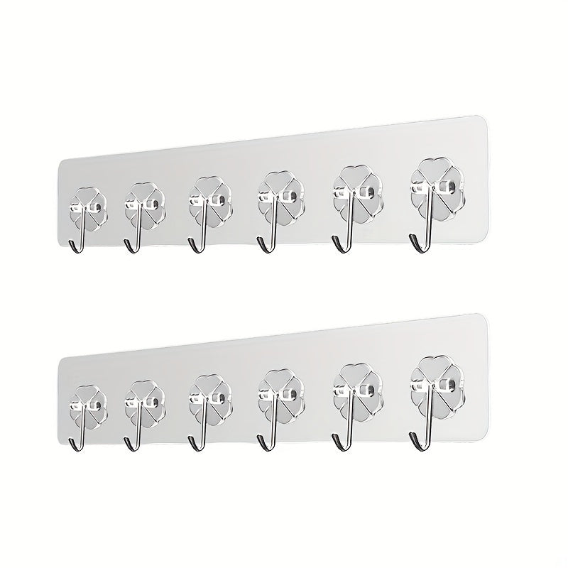 2pcs Heavy Duty Wall Hooks for Hanging Clothes and Towels Adhesive Hooks Clear