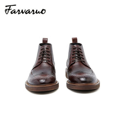 FARWARWO Leather Wing Tip Brogues Oxford Boots - Formal Dress Boots