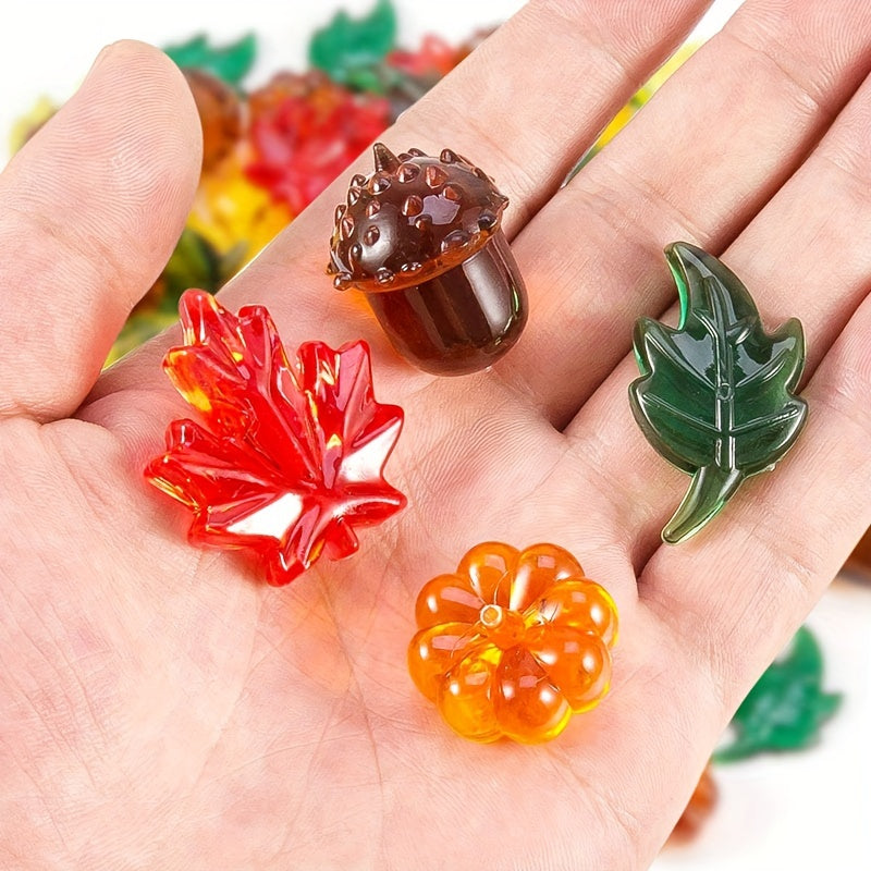 20pcs Acrylic Leaves Mini Acrylic Pumpkin Maple Leaves Acorns Crystals Gems