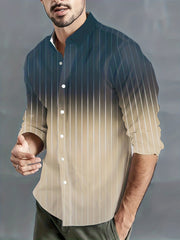Stripe Print Men's Gradient Button Up Long Sleeve Shirt