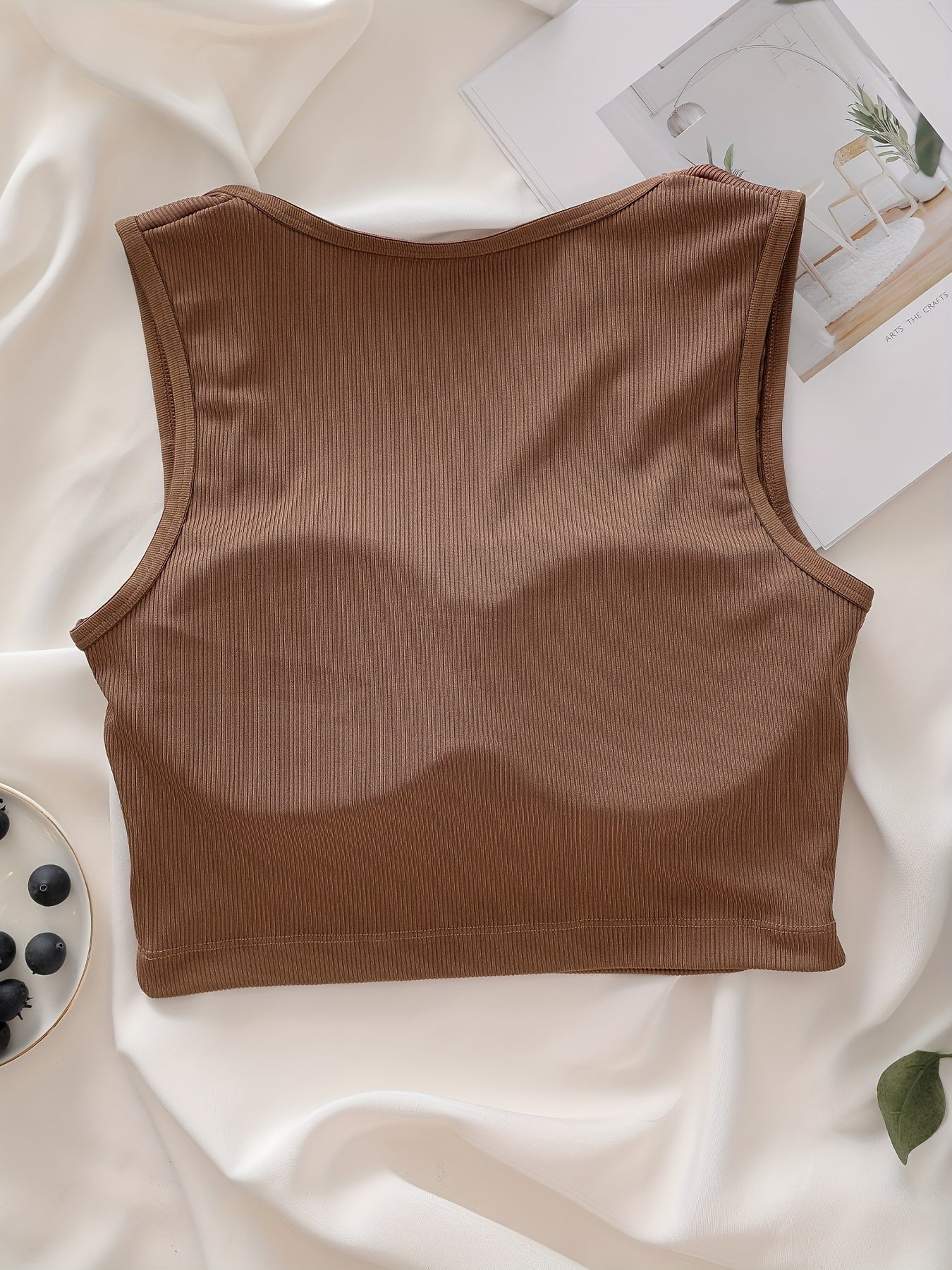 Ribbed Tank Top Sleeveless Padded Top for Women