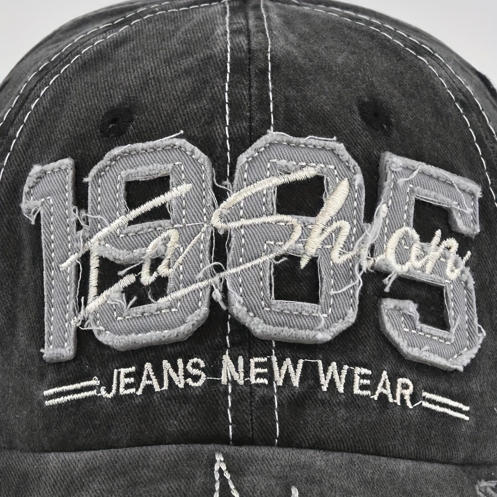 1985 Embroidery Ripped Baseball Cap Washed Distressed Patch Adjustable Dad Hat