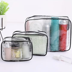 3pc Transparent Cosmetic Zipper Bags Waterproof Wash Bag Combo