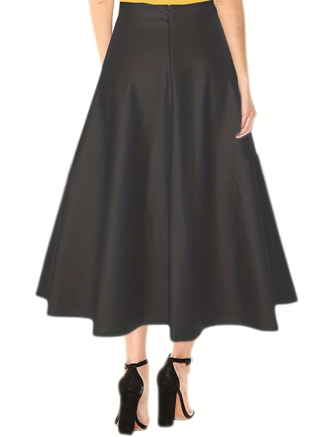 Solid PU Leather Mid Length Skirt Women's Clothing