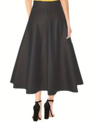 Solid PU Leather Mid Length Skirt Women's Clothing