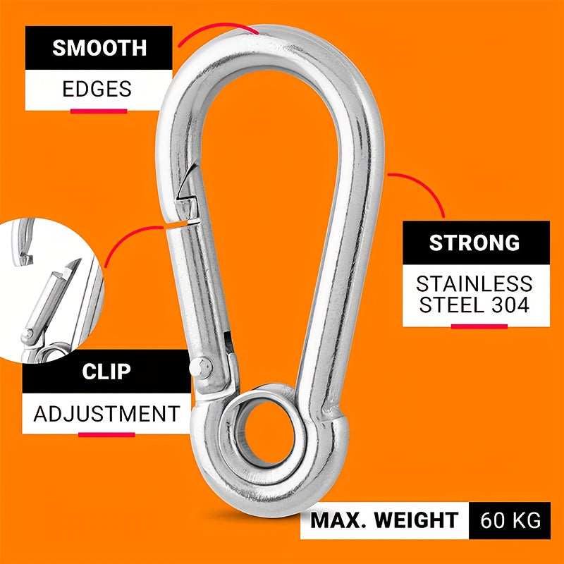 4pcs Heavy Duty 304 Stainless Steel Carabiner Clips 6.05cm 60kg Load Capacity