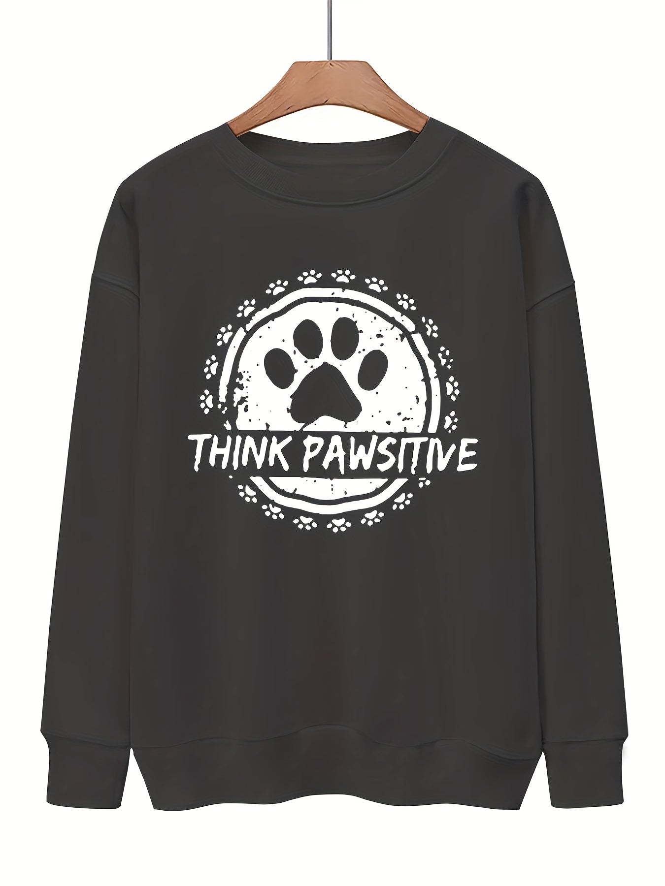 Dog Paw Print Pullover Sweatshirt Casual Loose Drop Shoulder Sweatshirt