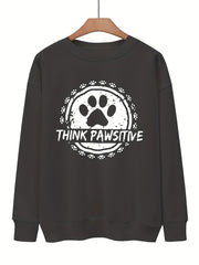 Dog Paw Print Pullover Sweatshirt Casual Loose Drop Shoulder Sweatshirt