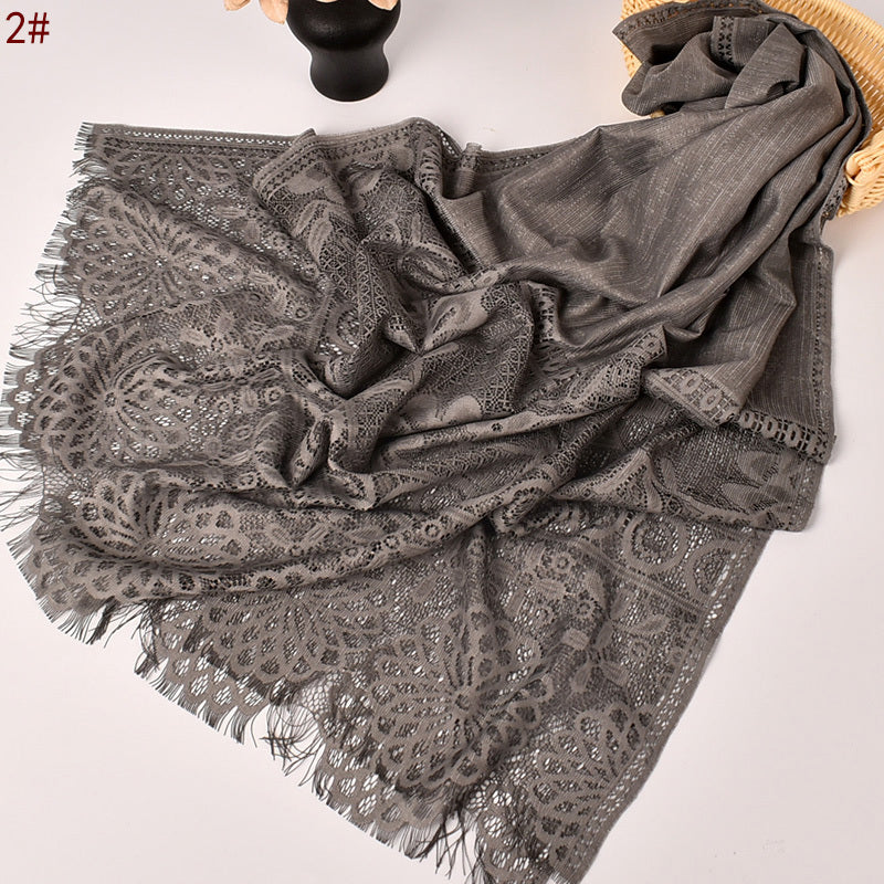 Solid Hollow Circle Flower Long Scarf Headband Women's Scarf