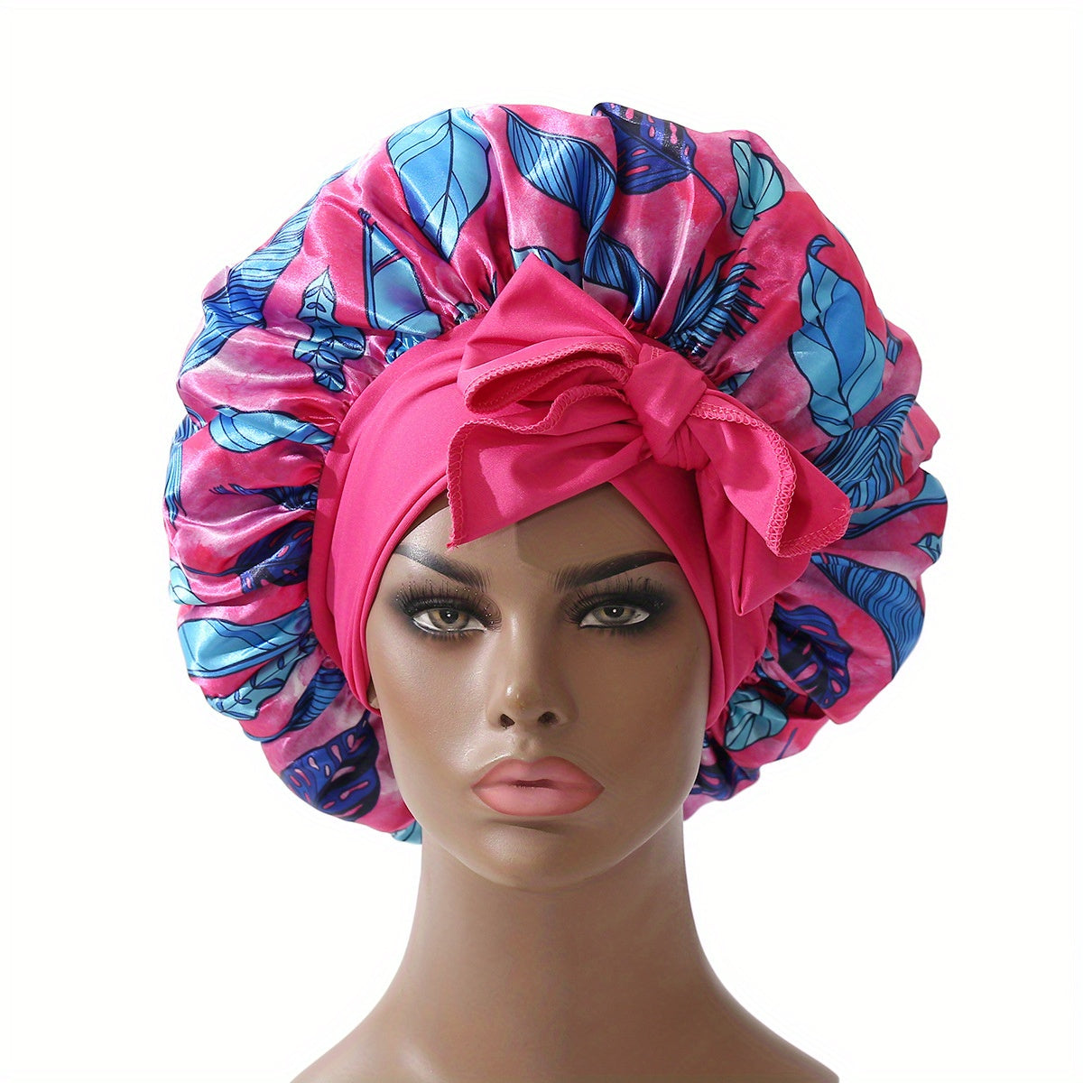 Flower Print Satin Bonnet Lightweight Sleeping Cap Wide Ribbon Hair Bonnets