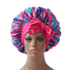 Flower Print Satin Bonnet Lightweight Sleeping Cap Wide Ribbon Hair Bonnets