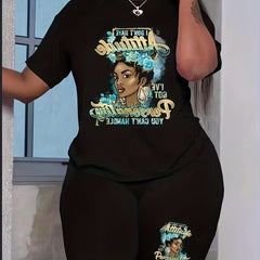 Figure Print Two piece Set Casual Short Sleeve T shirt & Skinny Shorts Outfits
